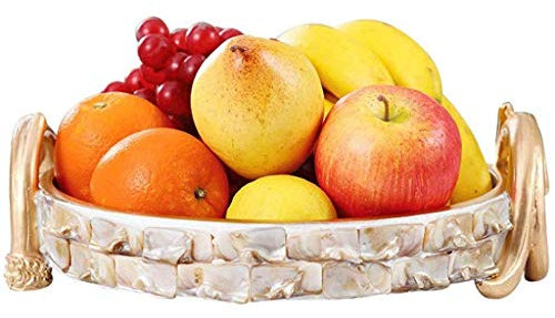 IUokLU Fruit Dish - Vintage Look Bread Bowl Plate Rolls Fruit Bowl Colander Stamped Metal White Edge Country Primitive K Decoration,