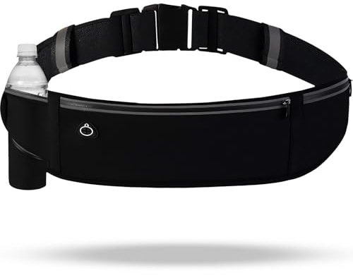 QUPOLPOL Cintura Running Porta Borraccia – Marsupio Sportivo Impermeabile Nero con Tasche Multiple, Marsupio da Corsa Uomo Donna per Jogging, Trekking, Ciclismo