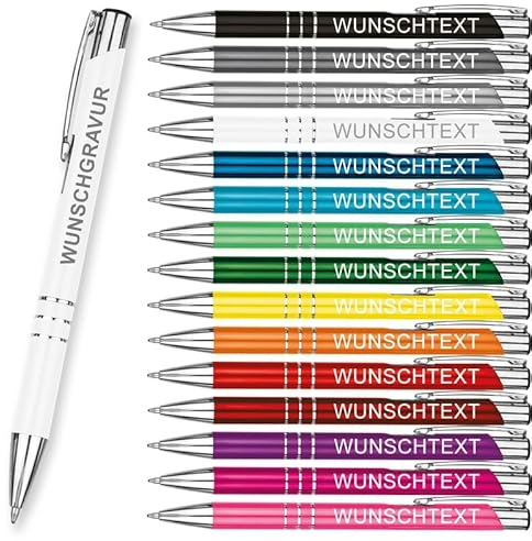 LOPREX 50 Stück Kugelschreiber mit Gravur – personalisierte Kugelschreiber aus Metall mit Wunschtext – Geschenk für Firmen, Schulen & Hochzeiten – 16 Farben & 15 Schriftarten – Weiß