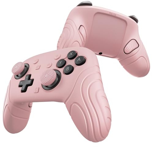 PlayVital Funda de Silicona para Nintendo Switch 2 Pro Mando, Carcasa Protectora Antideslizante y Antigolpes con Botones Traseros & Grips para Pulgares & Pegatinas - Edición Samurai (Rosa)