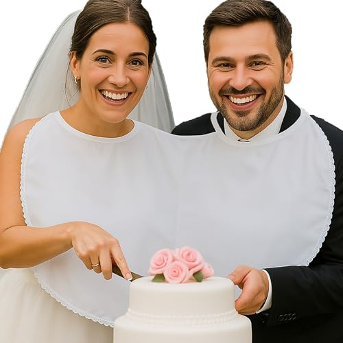Doppel-Lätzchen Weiß mit Spitze Hochzeit Party-Gag für Braut & Bräutigam Mr. & Mrs. mit Spruch Partyspiel (Klassisch)