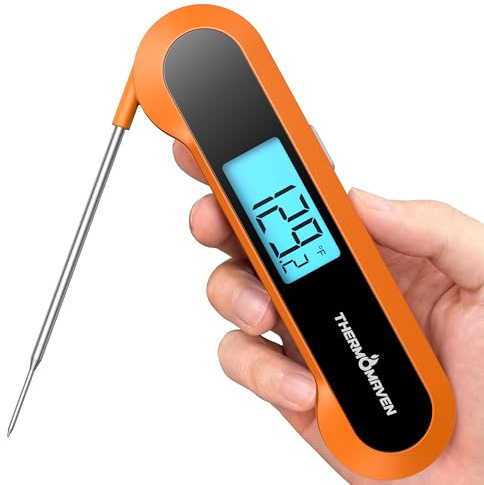Professionelles digitales Fleischthermometer mit sofortiger Anzeige in 0,5 Sekunden, NIST-zertifizierte Genauigkeit von ±0,5℉, automatisches Flip-Display, 100% wasserdichtes Kochthermometer, Orange