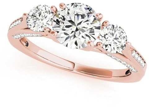 JTC LTD Anello di fidanzamento con 3 diamanti coltivati in laboratorio | Diamanti rotondi con pietra centrale laterale | oro rosa 18 carati | Anello di promessa con micro pavé di tre pietre per lei |