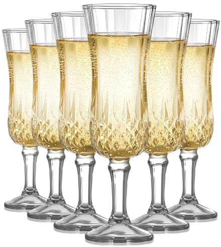 KIXINY Set of 6 162ml Champagne Flute, Prosecco Wine Glass, Sparkling Glass Reusable Transparent Glass, Suitable for Home, Restaurant, and Party, Dishwasher Washable