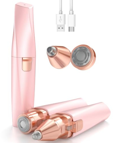Augenbrauen Trimmer & Gesichtshaarentferner für frauen: 2-in-1 Augenbrauenrasierer und Gesichtsrasierer frauen, iFanzeTech Gesicht-Epilierer Damen für Oberlippe,Kinn und Wangen, Rosa