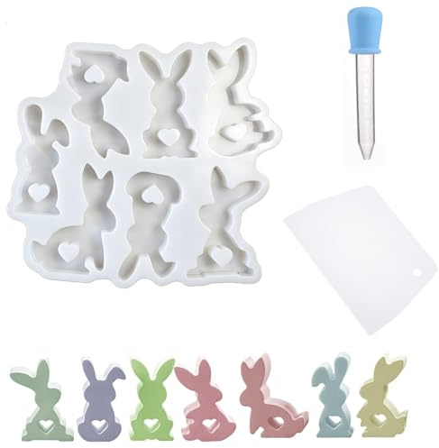 Moldes de silicona para Pascua, set de 7 formas de conejo, para fabricar velas, jabones, chocolates y manualidades, material resistente, fácil de usar, para regalos creativos