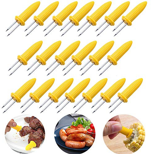 20 Pcs Brochettes de Maïs,Pique-Maïs en Forme d’épi de Maïs en Acier Inoxydable BBQ Brochettes Epis Maïs avec Embase en Silicone BBQ Brochettes Maïs Acier Inoxydable Cuisine Fourchettes à Fruit