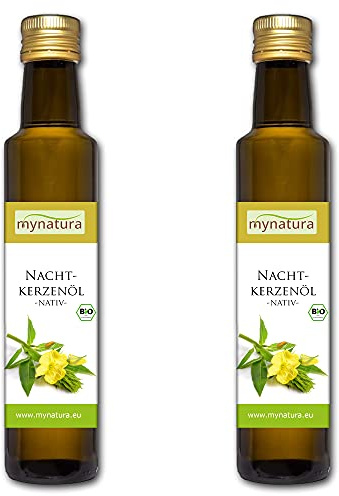 Mynatura Bio Nachtkerzenöl 2x250ml I Nativ I Kaltgepresst I Vegan I Essentielle Fettsäuren I Glutenfrei I Cholesterinfrei I Speiseöl I Pflegeöl I DE-ÖKO-044 I Omega 6 Fettsäuren 250ml (2 x 250ml)
