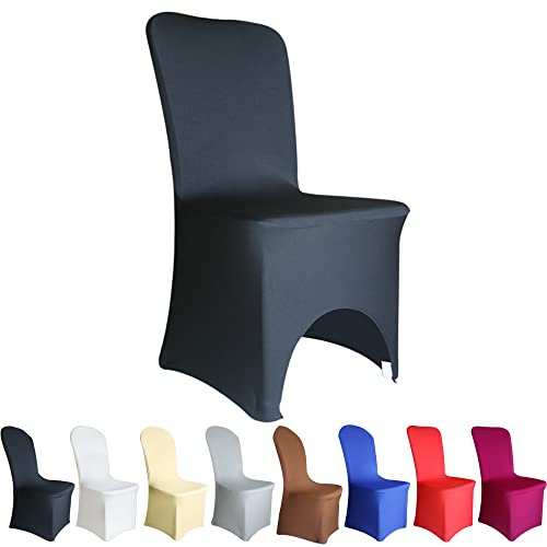 Time to Sparkle 6 Pack Chair Covers Spandex Lycra Stretch Slipcovers Dining Room Wedding Banquet Party Arched Front (Black Arched)