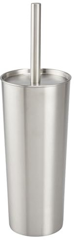 mDesign Slim Metal Toilet Brush Holder — Modern Toilet Brush Set for The Bathroom — Practical Freestanding Toilet Brush and Holder with Rust-Resistant Finish — Silver