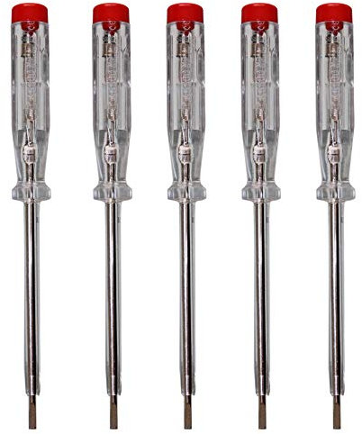 H + H Werkzeug Standardprüfer 45500 5 x 45500 Spannungsprüfer/Phasenprüfer bis 250V GS geprüft nach VDE 0680 Made in Germany, transparent/rot, 190 mm, 45500 VDE