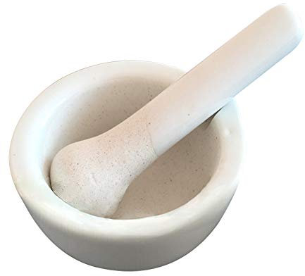 YUEWO Blanc Mortier et Pilon en Granit Moulin en Pierre Naturelle pour Épices, Assaisonnements, Pâtes, Pestos et Guacamole 90mm-Dia