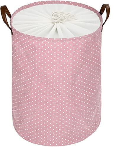 DOKEHOM 24-Inches Verdickte Faltbare Runde Lagerung Wäschekörbe, Baumwolle (Rosa, XL) EINWEG