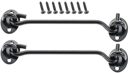 Cabin Hook Gate Hook Lock Black,150mm Stainless Steel Heavy Duty Gate Latch, Hook and Eye Latch 6Inch for Garage,Shed Door,Window 2Pcs