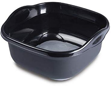 Galleries Plastic Soft Touch Washing Up Bowl Base Non-Slip Feet 8.5L with Handles (Black/Metallic)