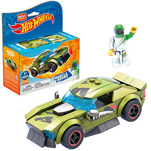 Mega Construx GVM30 - Hot Wheels Muscle Bound Bauset mit 102 Bausteinen, 1 bewegliche Mikro-Actionfigur im Rennanzug, Spielzeug ab 5 Jahren