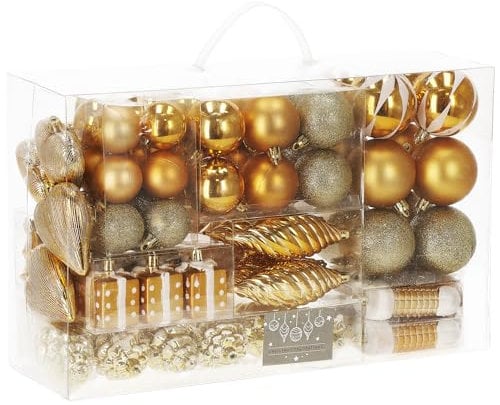 SPRINGOS Baumkugeln-Set 72 Stück. Gold Verschiedene Formen Baumschmuck Weihnachten Weihnachtsdeko mit Wintermotiven