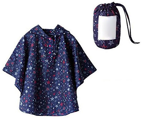 Gaga city Kinder Regencape, Regenmantel Regenponcho Regenjacke mit Kapuze Wasserdicht Regencape für Jungen Mädchen Blaue Sterne/S