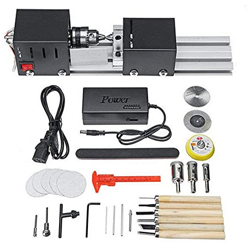 Tornio Per Metallo Mini, DIY Lavorazione Del Legno Perla Tornio, 200W 4500-9000RPM Mini Tornio Per Legno Tornio Da Banco Tornio Parallelo Velocità Variabile Rettifica Lucidatura Utensile Per Trapano