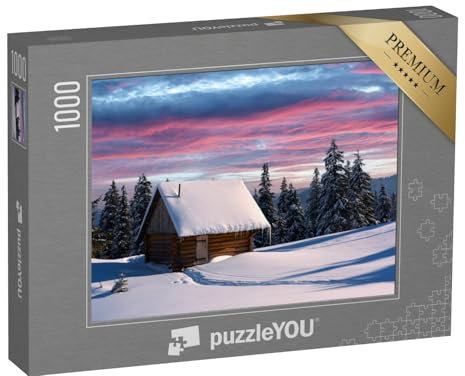 puzzleYOU: Puzzle 1000 Teile „Winterlandschaft mit Holzhaus, Karpaten, Ukraine, Europa“ – aus der Puzzle-Kollektion Rumänien