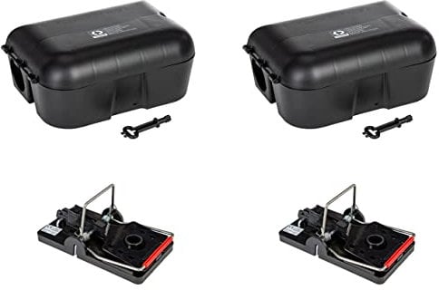 Köder-Discount Sparset Rattenbekämpfung mit Schlagfalle | Rattenfalle ohne Rattengift | Effizient | Einfach zu bedienen | Wiederverwendbar | Zuverlässig | Schnell (2X Köderbox + 2X Schlagfalle)