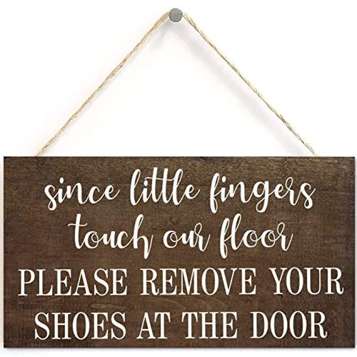 Since Little Fingers Touch Our Floor Please Remove Your Shoes at The Door - Take Your Shoes Off Sign for Door 6'' X12'' Hanging - Home Decor Signs with Say BLTSA-15 (Navy-147)