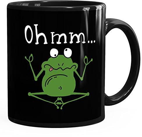 MoonWorks® Kaffee-Tasse Bedruckt Aufdruck Frosch Yoga Ohmm Parodie Ironie Bürotasse Bedruckt Aufdruck lustige Kaffeebecher uni - schwarz Keramik-Tasse