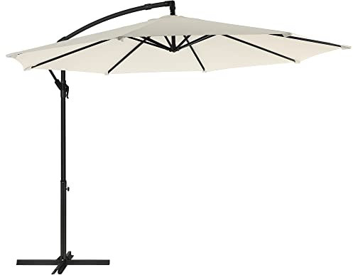 SONGMICS Sombrilla en Voladizo con Diámetro de 300 cm, con Soporte, para balcón, Protección UV UPF 50+, Manivela para Abrir y Cerrar, para Patio, Jardín, Beige GPU116G01