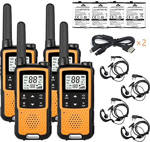 USB Rechargeable Walkie Talkies for Adults, Greaval PMR446 Walkie Talkie Long Range Walkie Talkies with Earpieces, License Free 2 Way Radio (Orange 4 Pack)