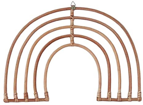 predolo Rattan Regenbogen Dekoratives Hängendes Böhmisches Natürliches Ornament Boho für Wandzimmer Klassenzimmer Kinder, 46 x 32 cm