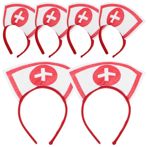 LALAFINA 6 Stück krankenschwester haube Halloween Krankenschwester Hut Kostüm Haarreifen Zubehör mit Rotem Kreuz Haarreif Kopfschmuck Cosplay Haarreifen