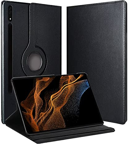 HORTENSE Klapp Handy Hülle für Samsung Galaxy Tab S8 Ultra 14.6, PU Leder Handyhülle - Schwarz