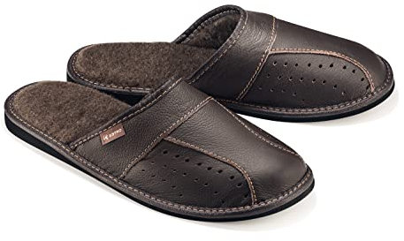 ESTRO Men's Leather Slippers Mules House Shoes MZ01 (9 UK, Brown)