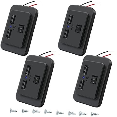 Giantdeer USB Steckdose 12V Wohnmobil, 4.8A Dual USB KFZ Steckdose mit ON/Off Schalter, 12V Wasserdicht Zigarettenanzünder USB Ladebuchse Panel für 12V/24V Auto Bus ATV Schiff LKW(4 Stück)