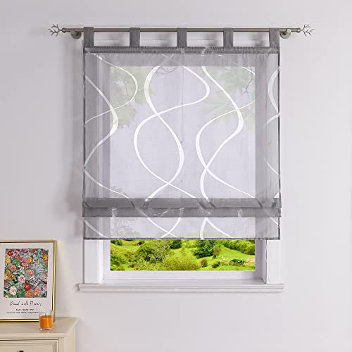 Heichkell Ausbrenner Raffrollo Raffgardine mit Schlaufen Transparent Vorhang Rollo ohne Bohren Schlaufenrollo Modern Grau BreitexHöhe 100x140 cm
