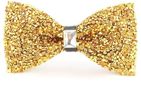 PINEPAN Herren Fliege mit Glitzerstein Neuheit Bankett Hochzeit Vorgebundene Fliege Gold