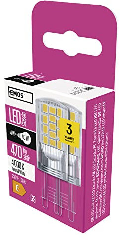 EMOS G9 LED Lampe, 4W Ersatz für 40W Glühbirne, Pin JC, Helligkeit 470 lm, Neutralweiß 4000 Kelvin, 30000 h Lebensdauer, 2 Stück
