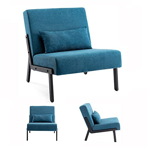 Mingone Sessel Lounge Modern Einzelsessel mit Rückenlehne Loungesessel Design Cocktailsessel Relax Sessel mit Kissen Bequemer Polstersessel für Wohnzimmer Schlafzimmer Balkon, Dunkelblau