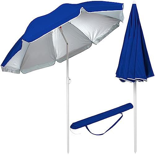 BESTIF Ombrellone da spiaggia, parasole con picchetto, 160 cm, 180 cm, asta in alluminio inclinabile, Blu, 180 cm