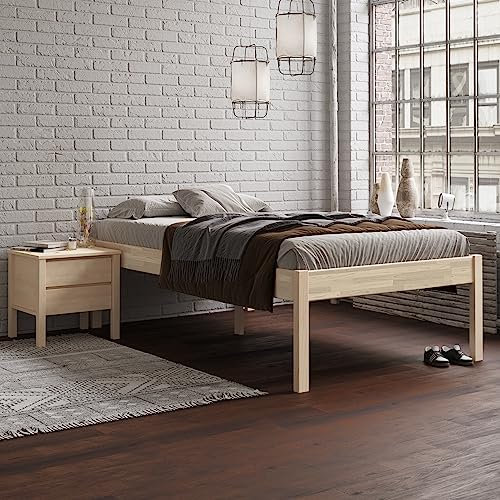 Hansales Seniorenbett 140x200 cm Saari Scandi Style aus hartem FSC Birken Massivholz - über 350 kg - Holzbett 55 cm hoch ohne Kopfteil - Stabiles Doppelbett für Senioren - Ehebett