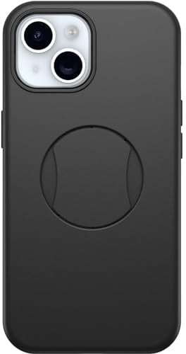 OtterBox iPhone 15, iPhone 14, and iPhone 13 OtterGrip Symmetry Series Case - BLACK, built-in grip, sleek case, snaps to MagSafe, raised edges protect camera & screen