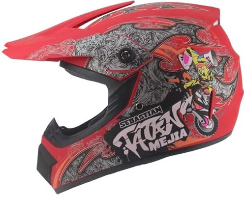 Kinder Crosshelm Mejia – Motorradhelm für Kinder, ABS-Schale, robuster Kinderhelm für Downhill, Quad und Motocross, Mattrot, Größe M, 55 – 56 cm