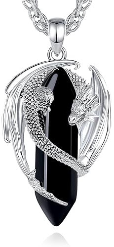 AEONSLOVE Obsidian Kette Herren Wikinger Drachen Halskette Damen Kristall Kette Drachen Anhänger Männer Kristallkette Heilsteine Kette Edelstein Schmuck