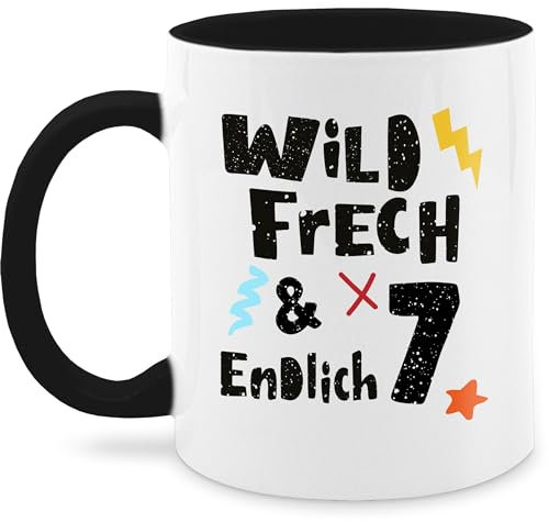 Tasse Tassen 325ml - 7. Geburtstag - Wild frech und endlich 7 - Wunderbar sieben Jahre - 325 ml - Schwarz - wild,