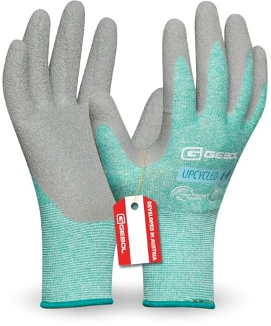 Gebol Upcycled Grip | Storlek XXS (Gr 5) | Hållbar arbetshandske av återvunna PET-flaskor | särskilt robust latexbeläggning för bättre grepp | för barn | turkos | 1 par