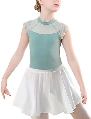 Happy Cherry Kinder Mädchen Balletttrikot 2 Stücke Ballett Turnanzug + Chiffon Wickelrock Kurzarm Ballettanzug Baumwolle Tanzbody 7-8 Jahre