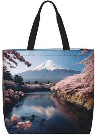 SSIMOO Schöne Cartoon-Katzen, stilvolle Einkaufstasche mit Reißverschluss, Schultertasche, die perfekte Mischung aus Stil und Komfort, Japanischer Fuji-Querformat, Einheitsgröße