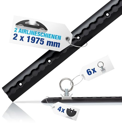 Rieles de avión de Aluminio NTG Blackline en un Set económico | Perforado y anodizado Negro | Forma semicircular | Riel aéreo de Media caña para asegurar Cargas en Camiones y autocaravanas | Tira de
