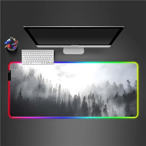 RGB Tapis de Souris Gaming Grand Tapis de Souris XXL 800x300x4mm 14 Modes d'éclairage LED Lumineuse Tapis de Souris Mouse Pad Rétroéclairage pour Gamer Clavier PC, Brume Forestière