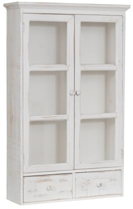 Biscottini Meuble de salle de bain suspendu en bois et verre L42,3 x PR19,3 x H76,3 – Vitrine murale pour salle de bain et cuisine – Vitrine blanche porte-détergent peu encombrant